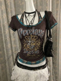GETADME Himekaji T shirts Y2k Women Letter Gothic Streetwear Harajuku Punk 90s Clothes Japanese Girl Short-sleeved Tees Kawaii Crop Tops