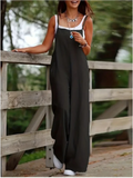 GETADME Women's Sleeveless Jumpsuit with Suspender Loose Casual Pocket Monochromatic Summer