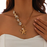 GETADME Retro Starfish White Shell Conch Pendant Necklace  Women 2025 Simple Creative Colorful Stones  Hand Woven beach Jewelry Girls