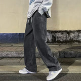 GETADME New Streetwear Loose Jeans Men Korean Style Fashion Loose Straight Wide Leg Pants Men's Brand Clothing Black Light Blue
