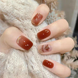 GETADME 24개 탈착식 숏 프레스 온 네일 Y2K 라인스톤 거짓 네일 (글루 포함) 발레 스위트 쿨 걸스 인조 거짓 네일 팁