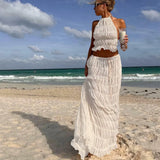 GETADME Imcute Women 2 Piece Maxi Skirt Set Y2k Lace Up Back Tank Top Flowy Ruffle Long Skirt Outfits Summer Going Out Beach Sundress