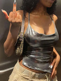 GETADME Solid Color Shiny Bodycon Sexy Style Vest Top 2025 New Summer Ladies Camisole Casual Basic