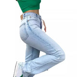 GETADME Wash Jeans Denim Women Straight Pants Pockets High Waist Ankle Length Loose Distressed Solid Casual Basics Vintage 2025