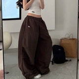 GETADME 2026 Summer Pattern Embroidered Parachute Sweatpants Y2k American Women's Loose Pleated Hip Hop Loose Wide Leg Jogger Pants