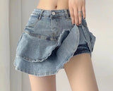 GETADME Spice Girls Denim Skirt Anti-Slip Double Denim Skirt Women's Stretch High-Waisted Slimming A-Line Cake Skirt