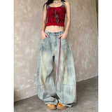 GETADME Women's Light Blue Y2k Baggy Jeans Harajuku Aesthetic Japanese 2000s Style Denim Trousers Vintage Cargo Pants Trashy Clothes