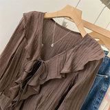 GETADME Blouses for Women Chemise Femme Women's Ruffled Flared Shirts Blusas Femininas Elegantes Tops Vintage Spring Shirt Thin Coat