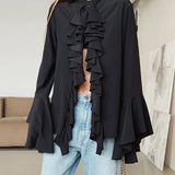 GETADME Tencel Lotus Leaf Chiffon Top, Loose Cardigan, Flared Sleeve, European and American, Autumn, 2025