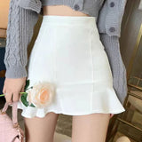 GETADME Rimocy Chic High Waist Short Mermaid Skirt Woman Summer Solid Color Ruffles Mini Skirts Women 2025 Elegant A Line Skirt Ladies