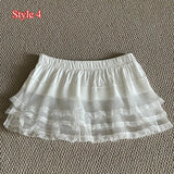 GETADME Y2K Mini Skirts Women Harajuku Aesthetic White Tulle Bandage Skirt Japanese Vintage Lolita Lace Trim Miniskirt Matching Pants