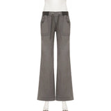 GETADME Retro Lace-up Low Rise Pants Streetwear Patchwork Loose Casual for Women Harajuku Straight Trousers Korean Fashion