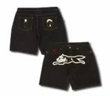 GETADME Summer original color washed flying dog print denim shorts beach trend loose fashion couple quarter pants straight casual pants