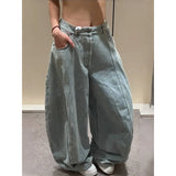GETADME 여성용 블루진 힙합 패션 빈티지 스트리트웨어 Y2K 와이드 레그 스트레이트 진 하이웨이스트 팬츠 클래식 배기 데님 팬츠