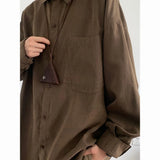 GETADME 2025 Spring New Japanese Retro Work Shirts for Men and Women Solid Color Lapel Button Pocket Loose Casual Brown Shirt Jacket