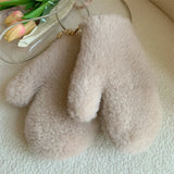 Getadme Natural Fur Fingerless Gloves Women Teddy Bear Wool Gloves Winter Warm Fashion Mulberry Silk Fur Handmade Knit Fur Mitten Female