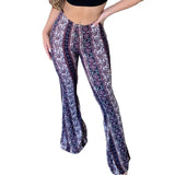 GETADME Women Bootcut Pants Retro Print Flared Hem Women's Yoga Pants with High Elastic Waist Slim Fit Stretchy for Long for Women