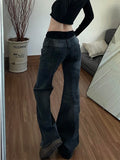 GETADME American Retro Low Waisted Jeans for Women's New Style Loose and Personalized Spicy Girl Design Washed Micro Flared Pants