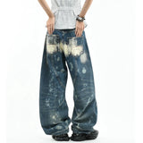 GETADME Men's Hole Design Punk Style Jeans Casual Pants Wide Legs Y2k Sweatpants High Waist Denim Trousers