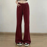 Getadme-Autumn New High Waist Slim Micro Flare Pants Women's Solid Drawstring Pocket Korean Fashion Commuter Versatile Straight Trousers
