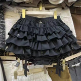 GETADME Women's Blue Black Riveted Belt Denim Skirt Y2K Harajuku High Street Fashion 90s Sexy A-line Mini Skirt Summer Clothing 2025 New