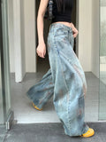 GETADME Trashy Y2K 2000S Dirty Washed Distressed Blue Baggy Jeans Pants For Women Clothing Wide Leg Vintage Gothic Lady Denim Trousers