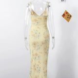 GETADME Summer Flower Printed Women's Sexy Low-cut Dress Sleeveless Backless Slim Sling Dresses 2025 Beach Vacation Lady Vestidos