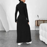 GETADME Autumn/Winter Women's Fashion Dress Elegant Slimming Turtle Neck Polo Long Sleeve Solid Color Ribbed Dress for Your Style