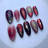 GETADME 24Pcs 3D Strawberry Rabbit Flower Fake Nails Press on Mid-length Almond Wearable False Nails Green Gradient Pearl Manicure Tips