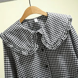 Getadme-Women Blouse Spring Black  White Plaid Long Sleeve Loose-Fitting Shirt Coat Top Blusas Ropa De Mujer