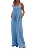 GETADME Overalls Women Summer Jumpsuit Outfits Plus Size Solid Color Casual Button Wide Leg Suspender Pants Overalls with Pockets