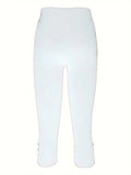 GETADME 2025 Cross border Summer Mid waist Elastic Solid Color Seven point Pants Tight Fashion Sexy Button up Casual Pants for Women