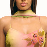 GETADME 새로운 컬러풀 플라워 슬리브리스 불규칙 롱 슬리밍 드레스 V넥 하이웨이스트 더블 레이어 드레스 여성 비치 의류