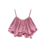 GETADME Lightweight Chiffon Spaghetti Strap Crop Top Women's Summer Ruffled Flowy Short Cami Casual Daily Party Tanks Sleeveless Blouse