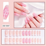 GETADME 핑크 레오파드 프린트 프렌치 팁 가짜 손톱 24개입 짧은 사각형 머리 3D 블랙 리본 모양 가짜 손톱 아크릴 풀 커버 프레스온 손톱