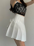 Women Skirt Pink Bandage Pleated Skirts High Waist Solid Skinny Summer Kawaii Preppy Style Female Clothes Bottom Students Korean