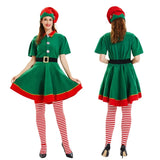 GETADME New Christmas Santa Claus Costume Green Elf Cosplay Family Carnival Party New Year Fancy Dress Clothes Children adult suit Gift