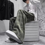 GETADME Checkered pants men's spring and autumn plus fat plus plus size trendy loose Korean version versatile wide leg casual pants spor