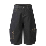 GETADME 여성용 Y2K 유럽 및 미국 힙합 레오파드 프린트 패치워크 청바지 대형 포켓 스트레이트 와이드 레그 루즈 크롭 팬츠