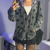 Getadme Y2K Aesthetic Vintage Slim Sweatshirts Embroidery Graphic Pattern Zip Up Hoodies 2000s Retro Grunge Mall Goth Jacket Autumn Coat