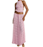 GETADME Imcute Women 2 Piece Maxi Skirt Set Y2k Lace Up Back Tank Top Flowy Ruffle Long Skirt Outfits Summer Going Out Beach Sundress