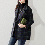 봄과 가을 새로운 패션 한국 느슨한 슬림 기질 코트 여성 조커 정장 칼라 체크 무늬 안감 얇은 모직 코트 Tid