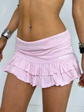 GETADME Mooyufo Sweet Solid Pleated Super Mini Skirt Preppy Atyle Sexy Slim Low-Waisted Skirts Women 2025 Summer Fashion Streetwear Lady