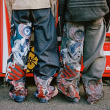 GETADME Streetwear Y2K Jeans Mens Womens Casual Hip Hop Punk Baggy Jeans Retro Oversized Graphic Embroidery High Waisted Wide Leg Jeans
