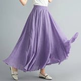 Robe longue en coton et lin Mori Girl, 28 couleurs, taille élastique, coupe trapèze, style ethnique, couleur unie, pour femme.