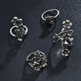 Getadme 4PCS/Set Forest Vine Leaf Flower Ring Vintage Punk Antique Carved Midi Finger Ring Women Bohemian Rings For Men Jewelry Gifts