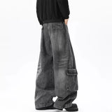 GETADME Spring And Autumn Korean Style Large Pocket Workwear Jeans Street Worn Men'S Curved Knife Pants Casual Wide Leg Pants