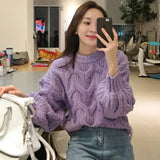 Getadme Loose Velvet Knitted Sleeve Round Neck Linen Hair Accessories Women Autumn Winter Lazy Style Thickened Fleece
