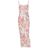 GETADME 2025 Summer Holiday Party Floral Printing Low Cut Spaghetti Strap Slimming High Waist Long Dress Sleeveless Fashion Vestidos