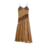 GETADME Korean style Ethnic Irgular Spaghettic Strap Fairy Boho Hippie Dress Women Tassel Mesh Stitching Spice Summer Beach Slim Dress